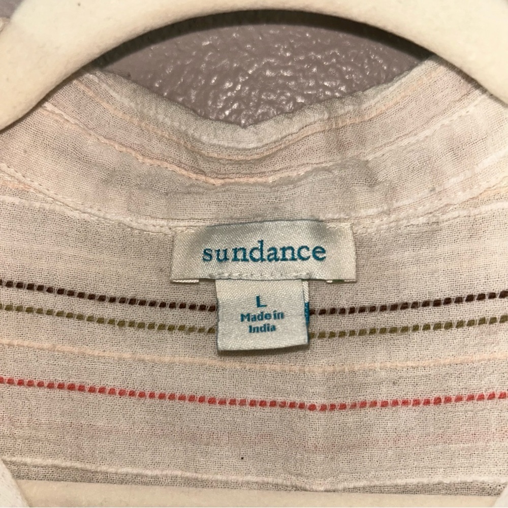 Sundance Cream gauzy cotton Striped Button Down Shirt - Picture 4 of 5